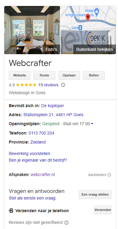 Voorbeeld van Google Mijn Bedrijf profiel