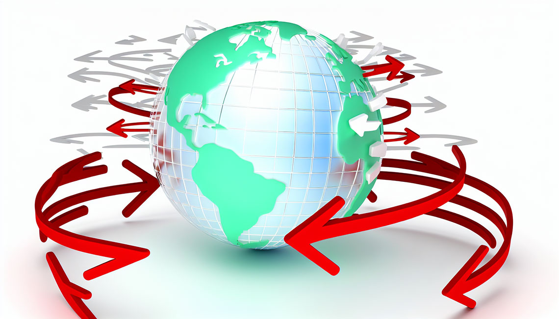 Een foto van een wereldbol met pijlen die naar een website linken, symbool voor off-page SEO en linkbuilding