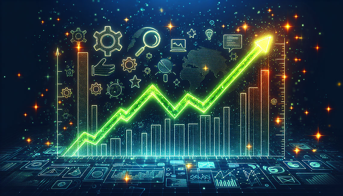 Een illustratie van een grafiek die stijgende lijnen laat zien, symboliserend voor succesvolle SEO campagnes