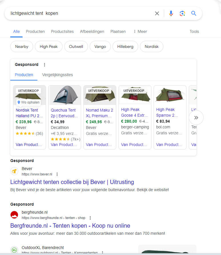 lichtgewicht tent kopen Search Engine Results Page