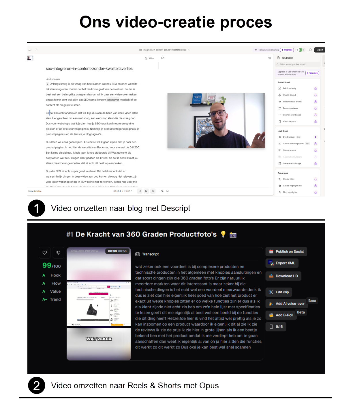 uitleg over Descript en Opus Pro