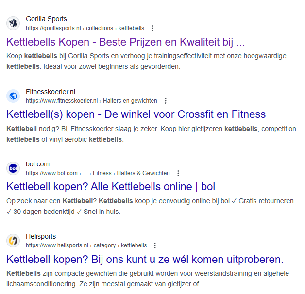 fitness-gear-concurrentie overlap in producten bij fitness webshops