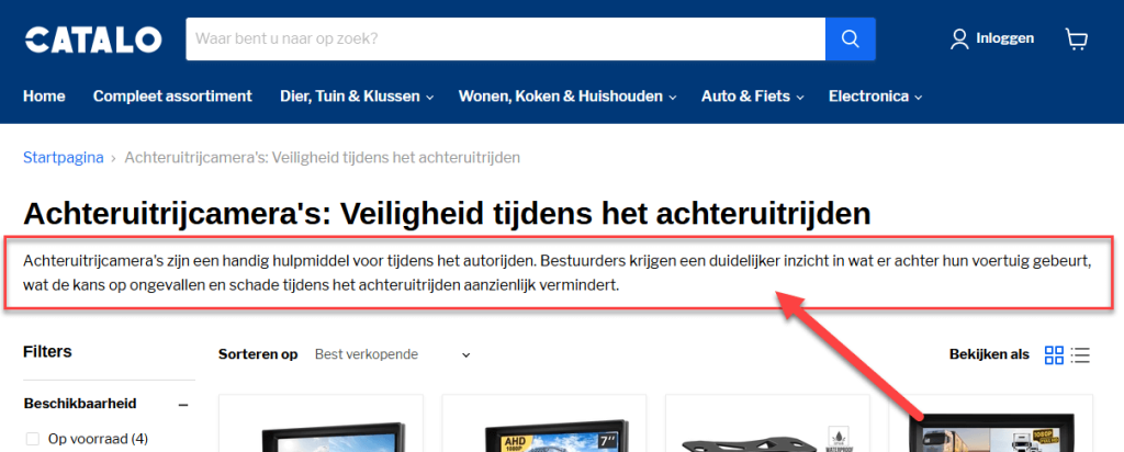productcategoriepagina voorbeel van catalo