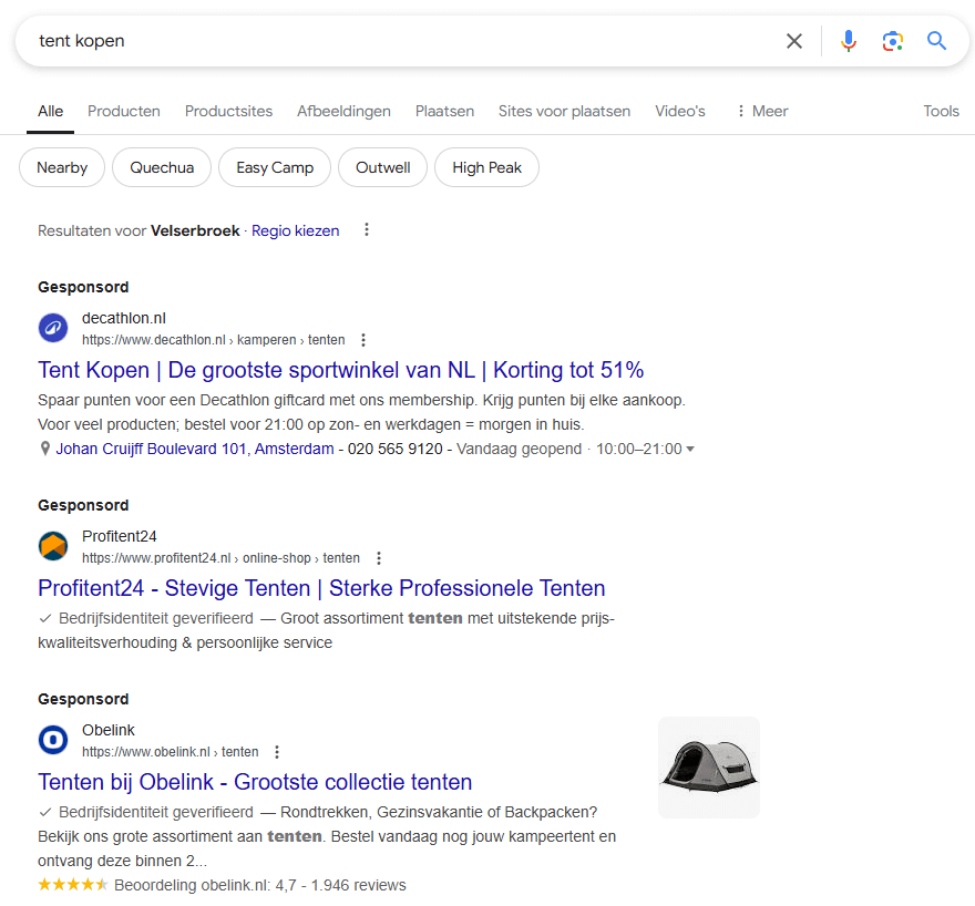 competitieve-zoektermen-online-kampeerwinkel hoge concurrentie zoekwoord voorbeeld online kampeerwinkel